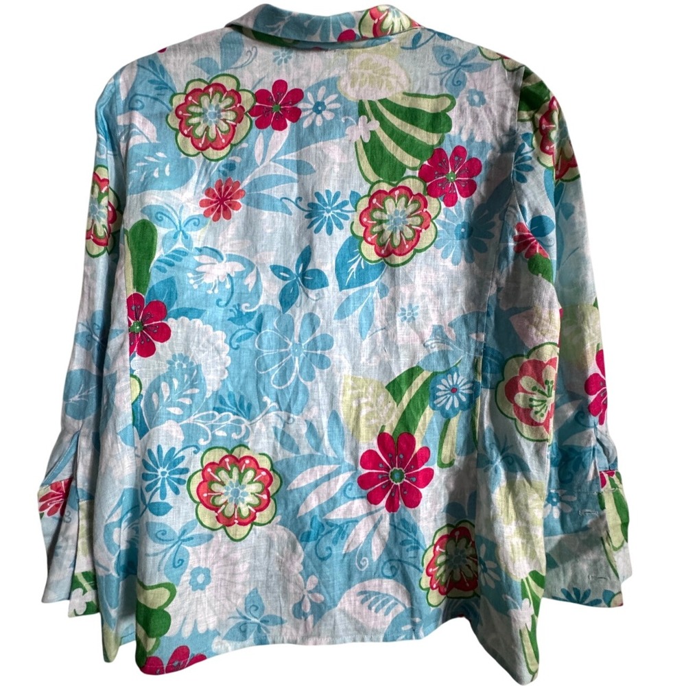 Carlisle 100% Linen Floral Blouse Relaxed Top Size 10 Coastal Cottagecore Preppy - Picture 2 of 9